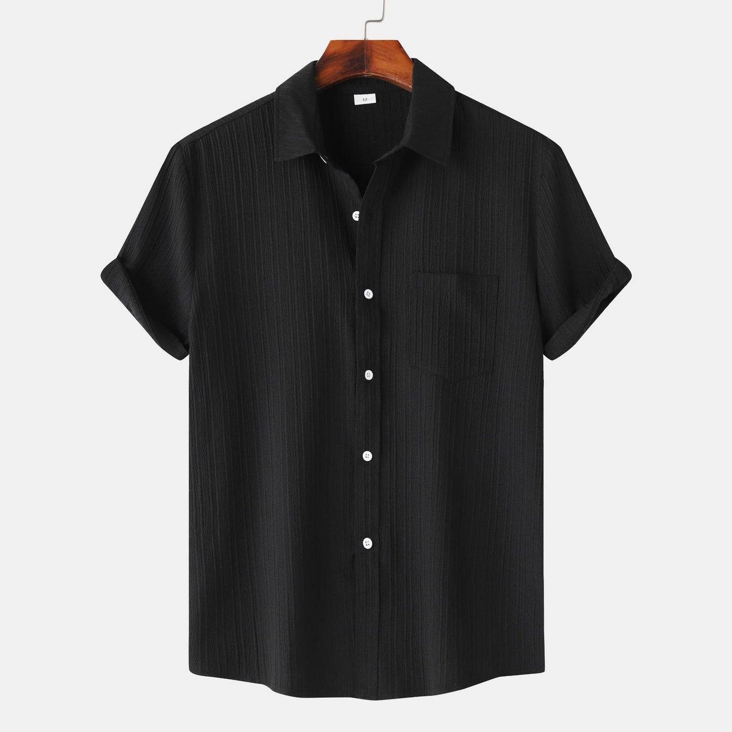 2025 Summer New Men'S Solid Color Lapel Short Sleeve Shirt Men