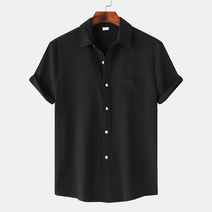2025 Summer New Men'S Solid Color Lapel Short Sleeve Shirt Men