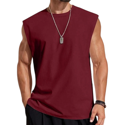 Men's Solid Color Round Neck Tank Top, Loose Casual Comfy Classic Crew Neck Sleeveless Top