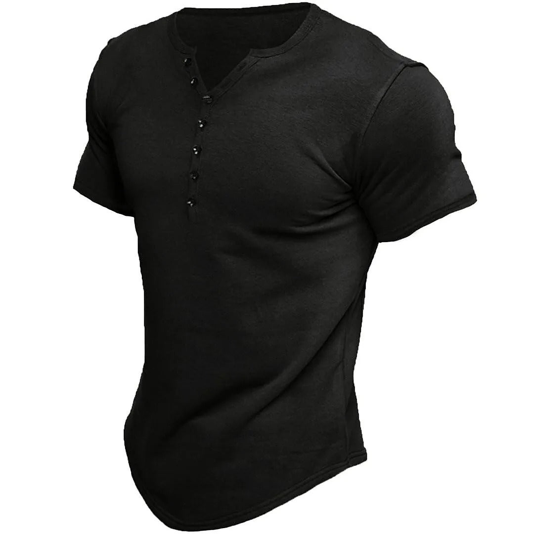 Men's Henley Solid Color Casual Short Sleeve T-shirt Casual Vintage