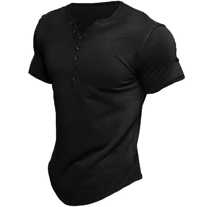 Men's Henley Solid Color Casual Short Sleeve T-shirt Casual Vintage