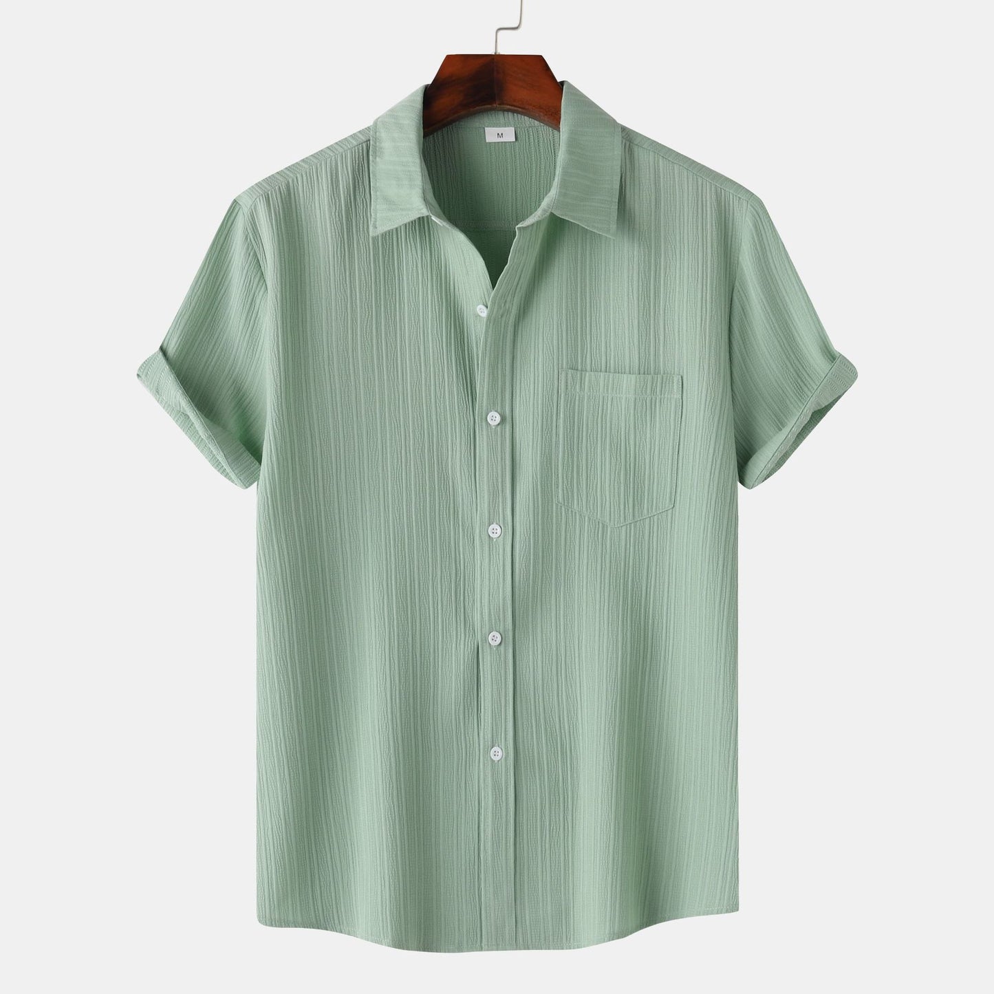 2025 Summer New Men'S Solid Color Lapel Short Sleeve Shirt Men
