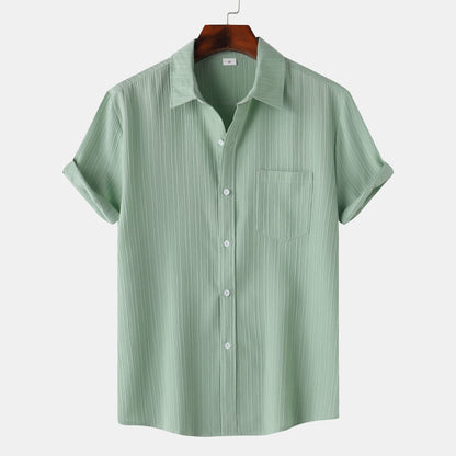 2025 Summer New Men'S Solid Color Lapel Short Sleeve Shirt Men