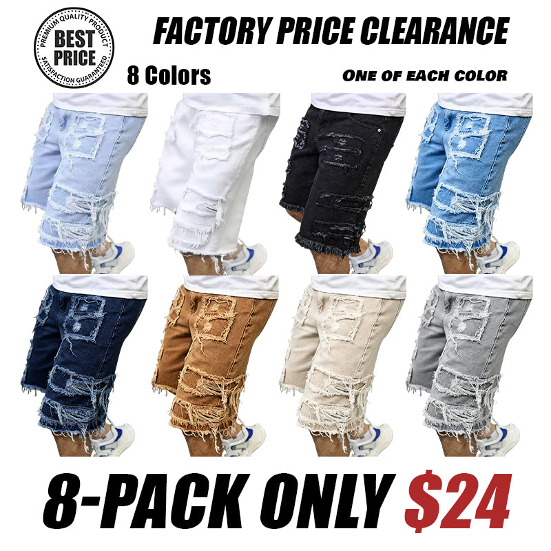 Raw Hem Denim Shorts with Rips