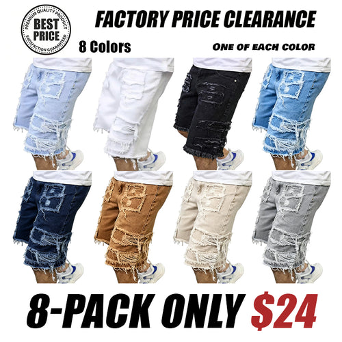 Raw Hem Denim Shorts with Rips