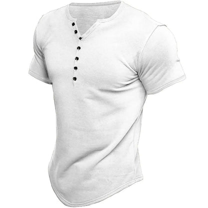 Men's Henley Solid Color Casual Short Sleeve T-shirt Casual Vintage