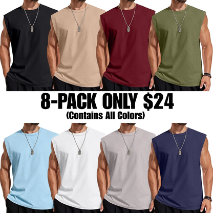 Men's Solid Color Round Neck Tank Top, Loose Casual Comfy Classic Crew Neck Sleeveless Top