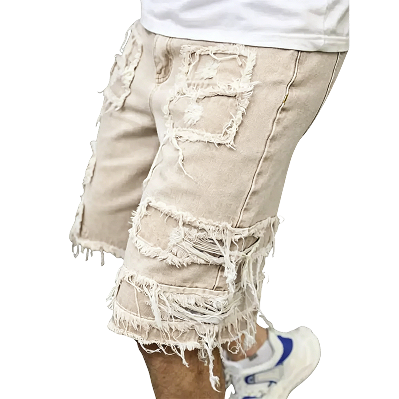 Raw Hem Denim Shorts with Rips