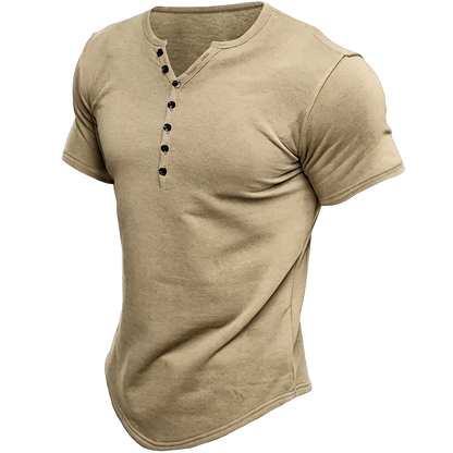 Men's Henley Solid Color Casual Short Sleeve T-shirt Casual Vintage
