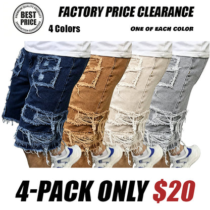 Raw Hem Denim Shorts with Rips
