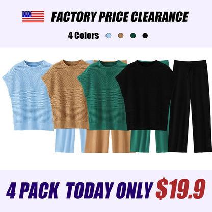 Women'S Cotton Knit Crochet Sweater Set Two Piece Cozy Stylish Lounge Outfit For Casual Wear Comfortable Elegant