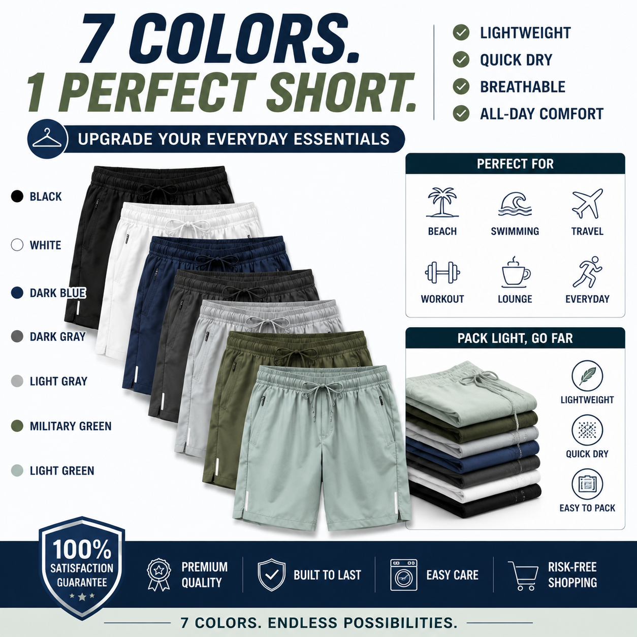 Men's Quick Dry Shorts with Zipper Pockets – Lightweight Summer Athletic Shorts