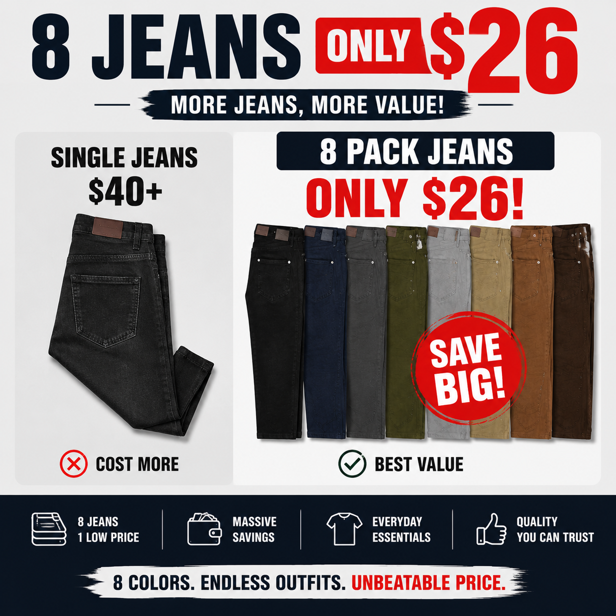 8-Pack Men's Slim Fit Stretch Jeans