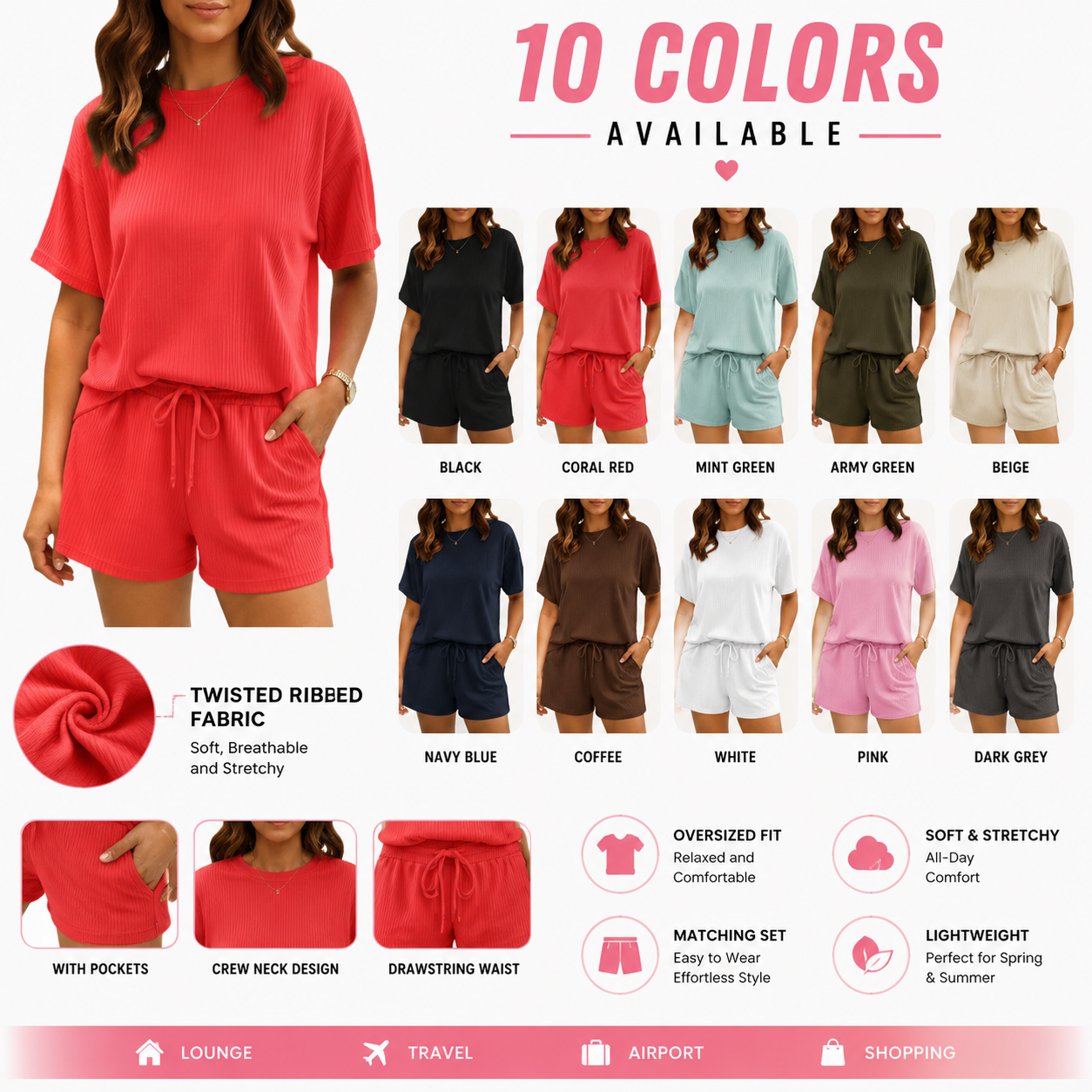 Twisted Ribbed Lounge Set – Soft Stretch Two Piece Outfit for Women