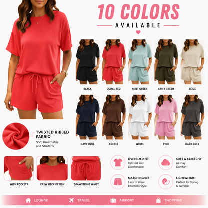 Twisted Ribbed Lounge Set – Soft Stretch Two Piece Outfit for Women