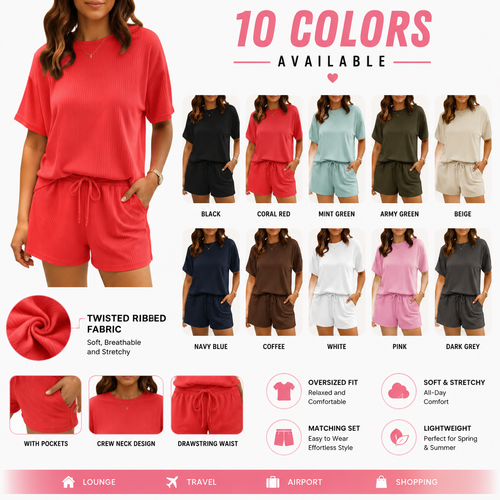 Twisted Ribbed Lounge Set – Soft Stretch Two Piece Outfit for Women