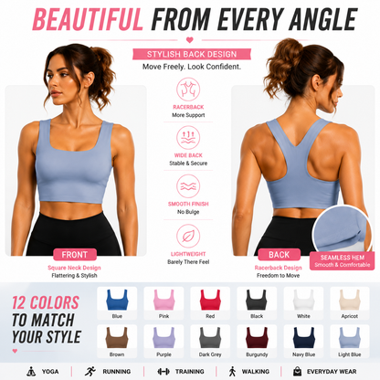 Buttery Soft Square Neck Sports Bra with Removable Pads