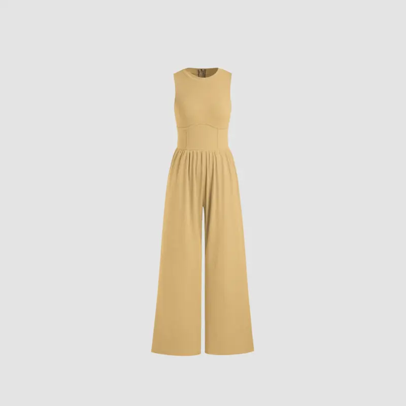 Soft & Stretchy Sleeveless Wide Leg Jumpsuit with Pockets