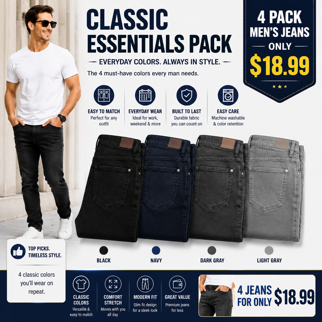 8-Pack Men's Slim Fit Stretch Jeans