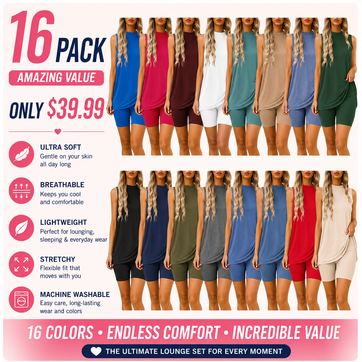 Women's Sleeveless Lounge Set – Soft & Comfy 2-Piece Outfit