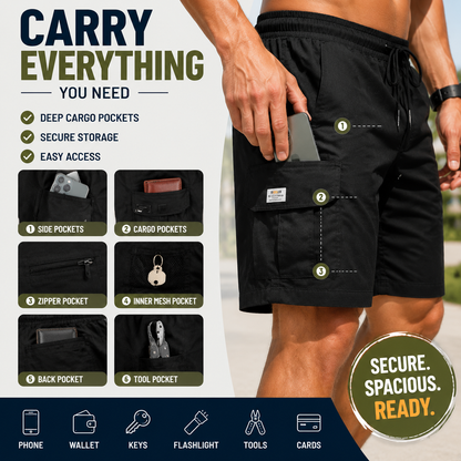 Men's Pockets Drawstring Cargo Shorts