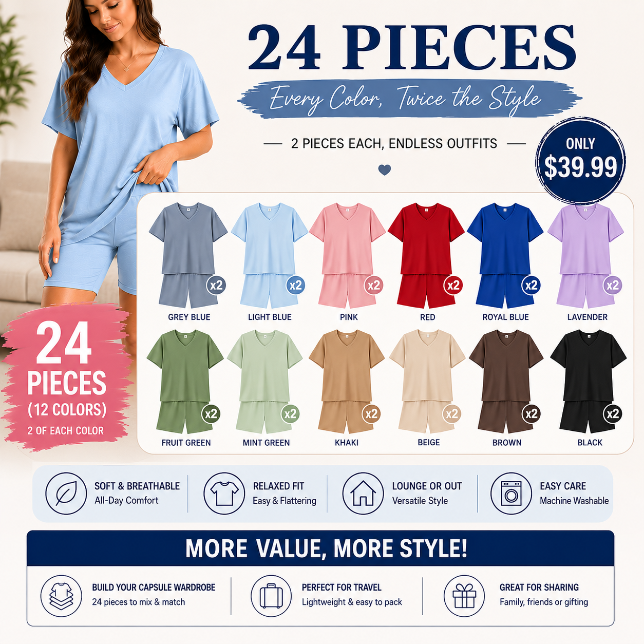 Effortless Summer Lounge Set Oversized Tee + Biker Shorts