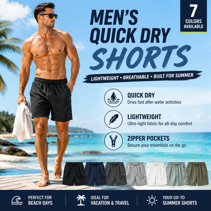 Men's Quick Dry Shorts with Zipper Pockets – Lightweight Summer Athletic Shorts