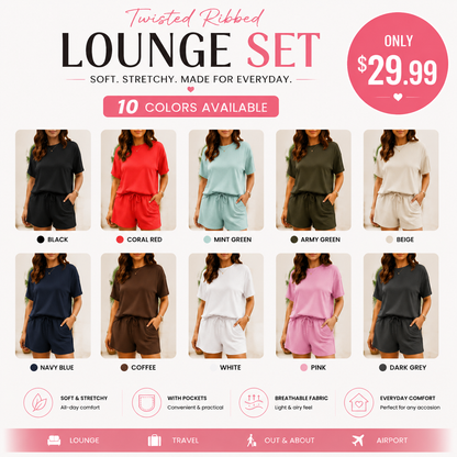 Twisted Ribbed Lounge Set – Soft Stretch Two Piece Outfit for Women