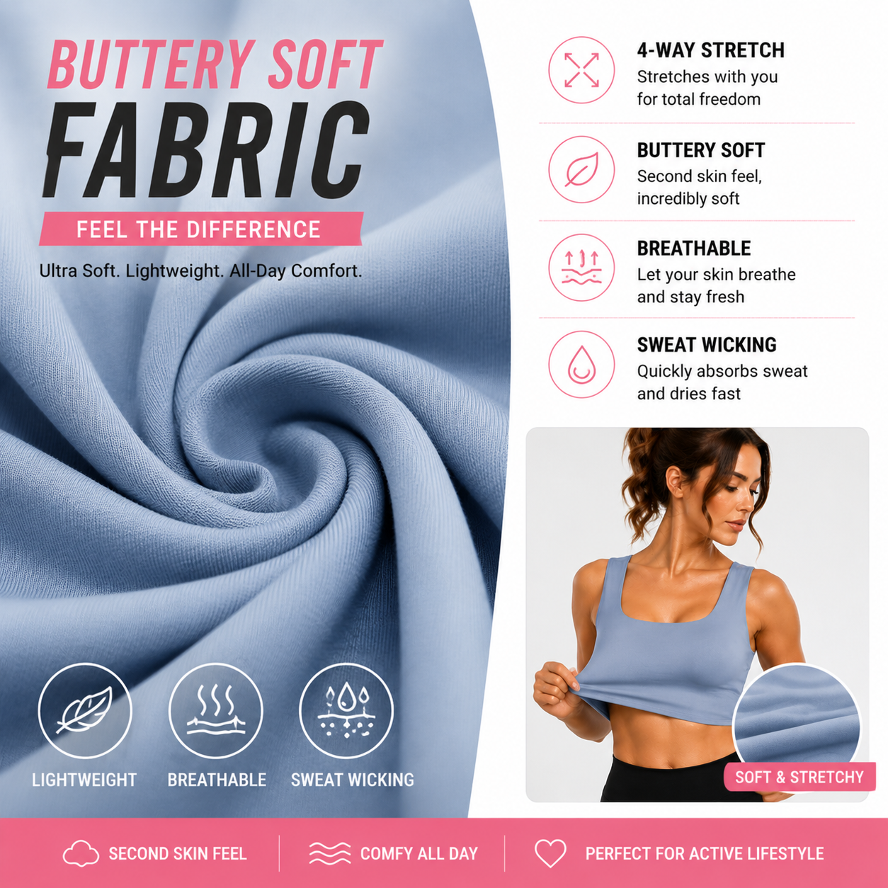 Buttery Soft Square Neck Sports Bra with Removable Pads