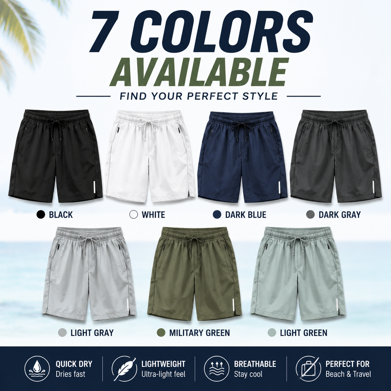 Men's Quick Dry Shorts with Zipper Pockets – Lightweight Summer Athletic Shorts