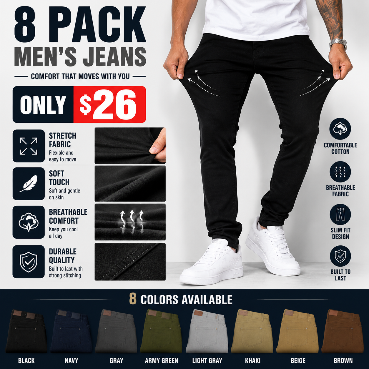 8-Pack Men's Slim Fit Stretch Jeans