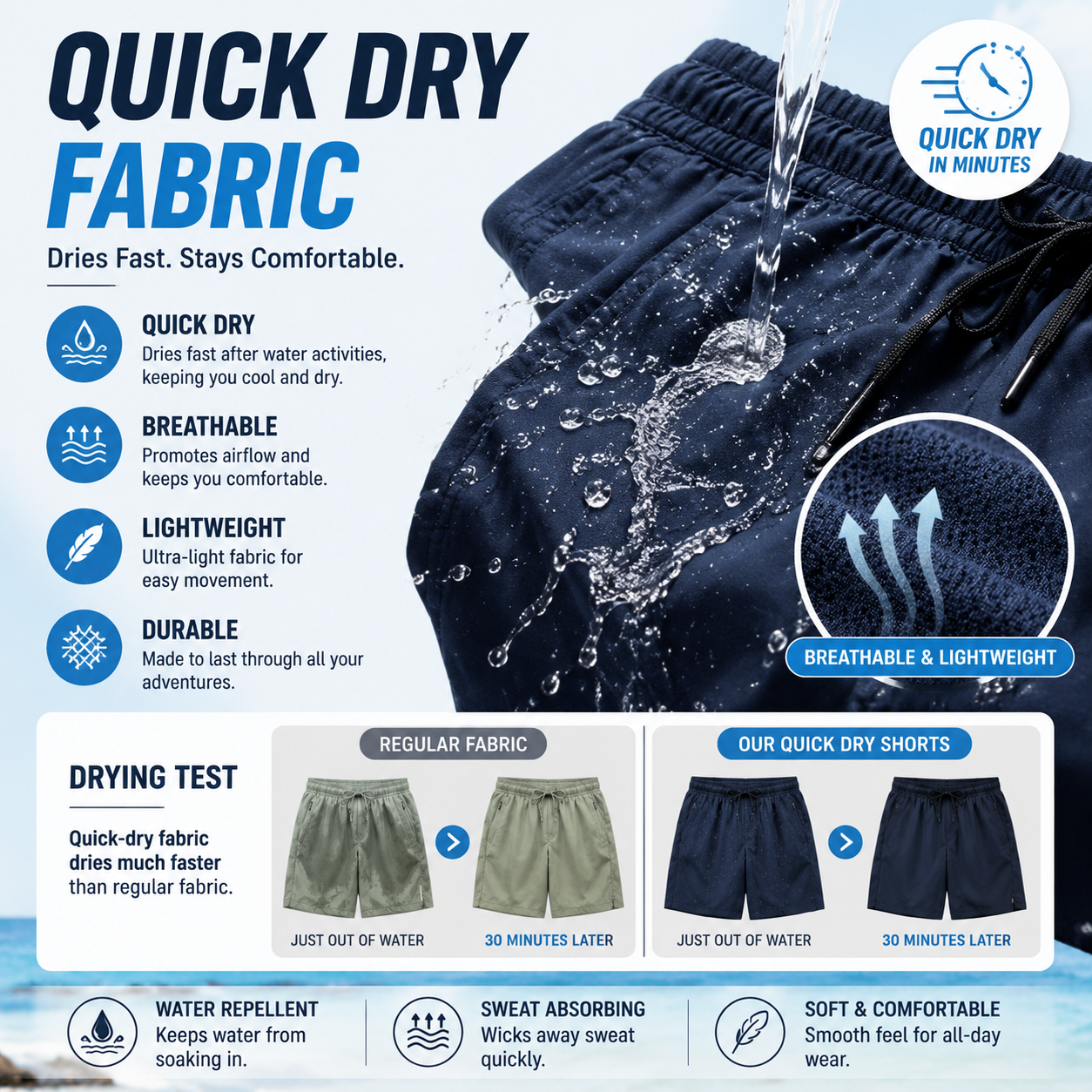 Men's Quick Dry Shorts with Zipper Pockets – Lightweight Summer Athletic Shorts