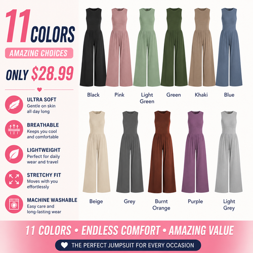 Soft & Stretchy Sleeveless Wide Leg Jumpsuit with Pockets