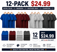 Royal Blue*3+ Maroon*3+Heather Gray*3+Charcoal*3