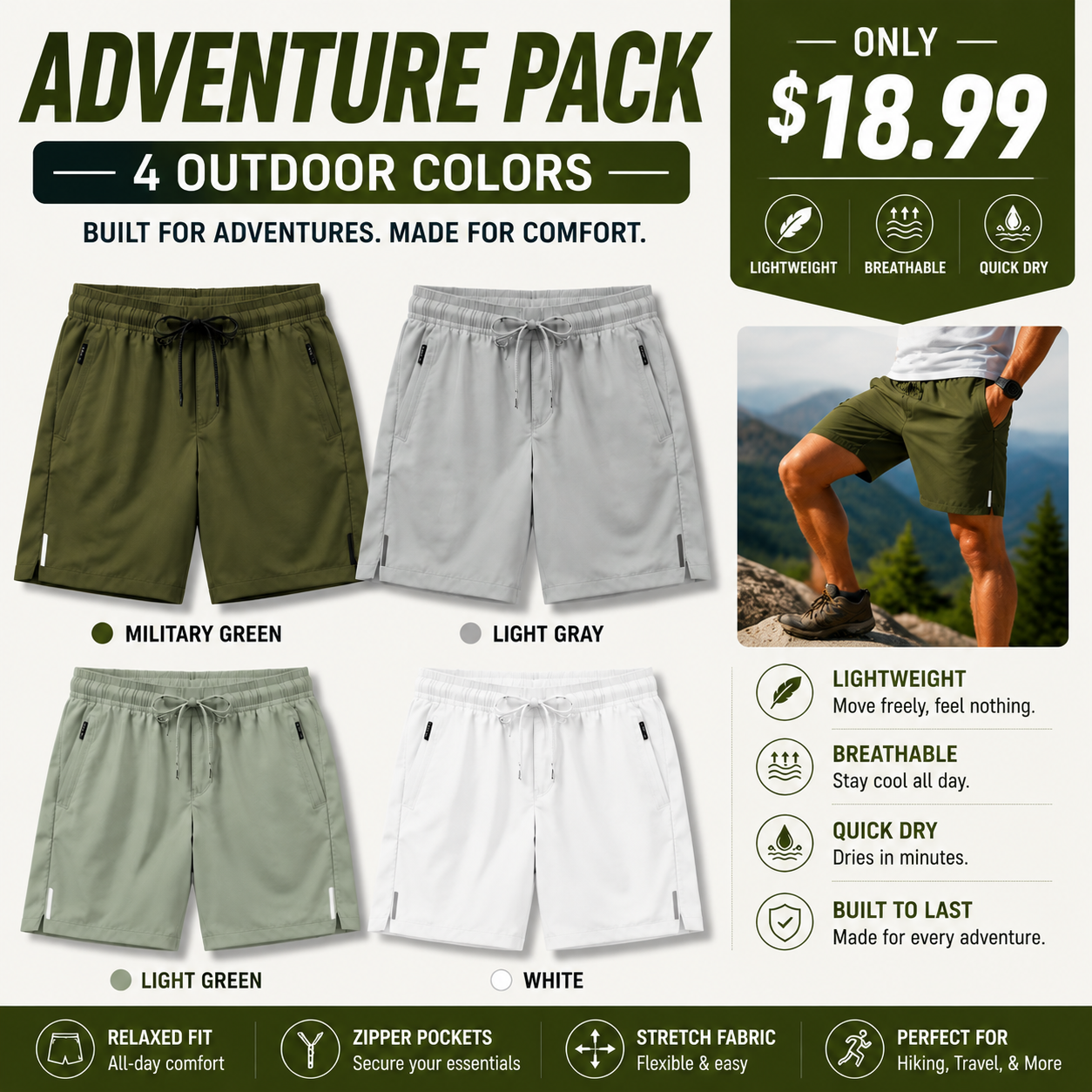 Men's Quick Dry Shorts with Zipper Pockets – Lightweight Summer Athletic Shorts