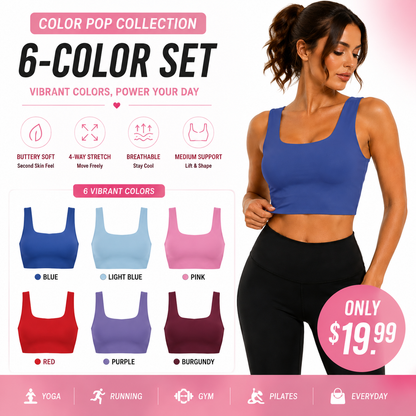 Buttery Soft Square Neck Sports Bra with Removable Pads