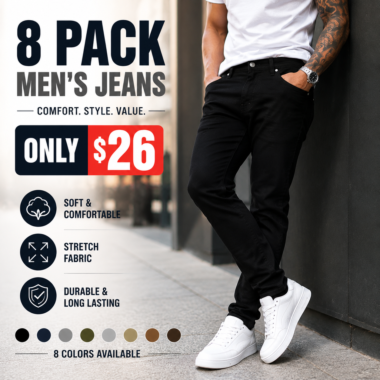 8-Pack Men's Slim Fit Stretch Jeans