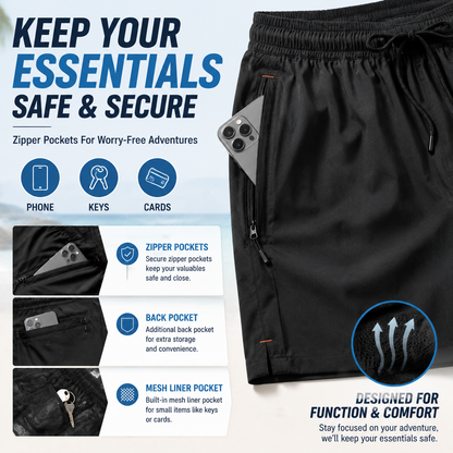 Men's Quick Dry Shorts with Zipper Pockets – Lightweight Summer Athletic Shorts