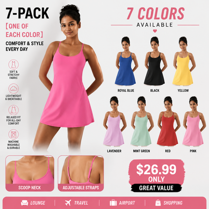 Soft Stretch Casual Summer Dress Multi-Color Value Pack (7-Pack)