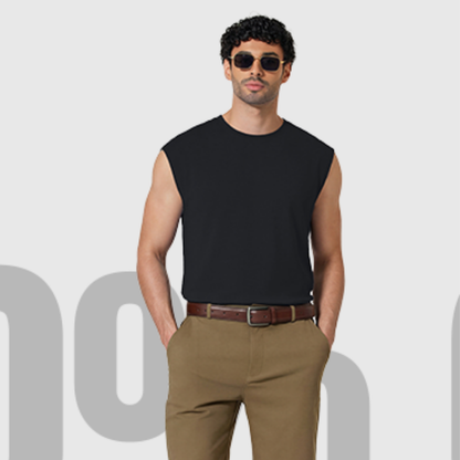Men's Solid Color Round Neck Tank Top, Loose Casual Comfy Classic Crew Neck Sleeveless Top