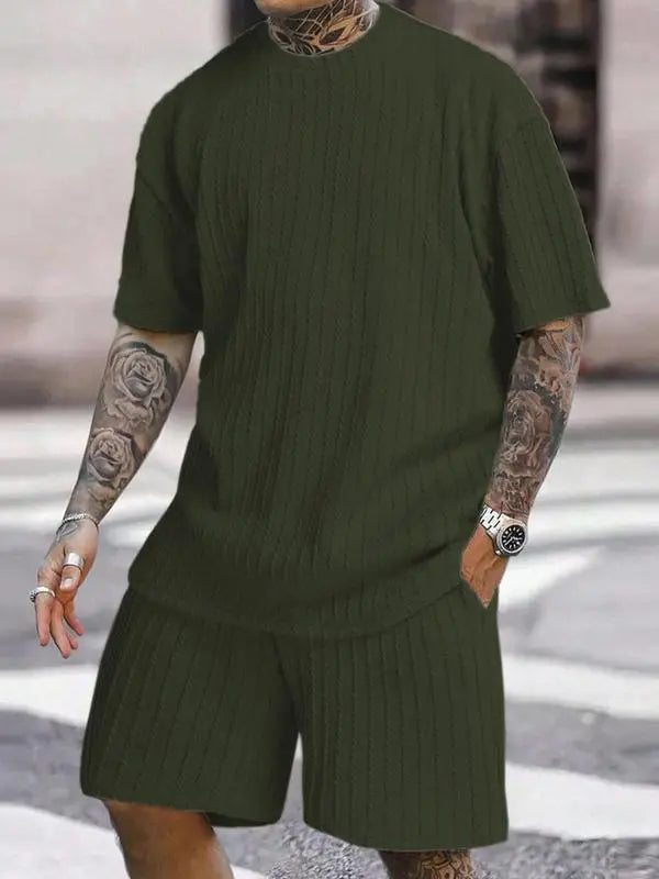 Men's Textured 2 Piece Lounge Set Short Sleeve T-Shirt & Shorts