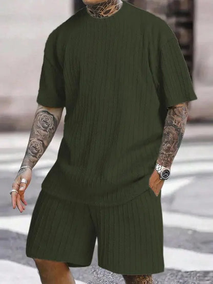 Men's Textured 2 Piece Lounge Set Short Sleeve T-Shirt & Shorts