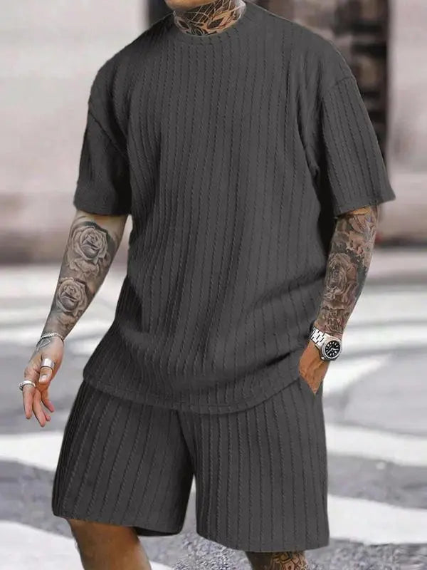 Men's Textured 2 Piece Lounge Set Short Sleeve T-Shirt & Shorts