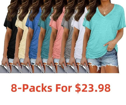 💖Womens Short Sleeve V Neck Dolman Tops