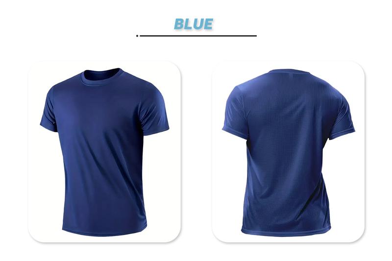 Five/Ten Pack Men's Highly Elastic Moisture-Wicking T-shirt Soft, Quick-Drying, Breathable Sports Solid Color Short-Sleeved Round Neck Running Fitness Lightweight Top, Four Seasons gym wear cycling