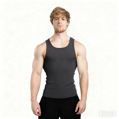 Men's Tank Top Scoop Neck Knit Gym Workout Muscle Tank Undershirt Sleeveless Shirts