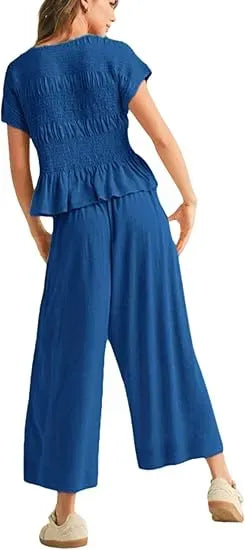Women's  2-Piece Lounge Set Relaxed Fit with Soft Smocked Top & Flowy Pants