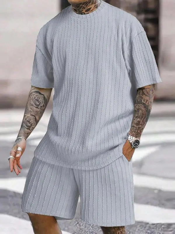 Men's Textured 2 Piece Lounge Set Short Sleeve T-Shirt & Shorts
