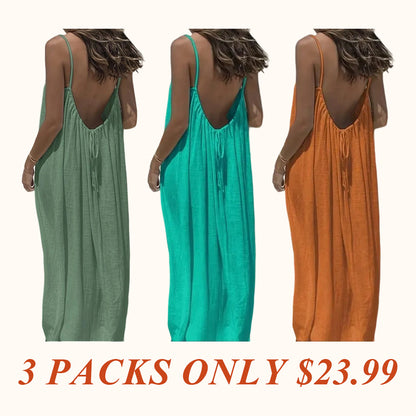 Women's Solid Color Cami Lounge Dress, Elegant Sleeveless Long Dress for Summer, Ladies Sleepwear for Indoor Wear