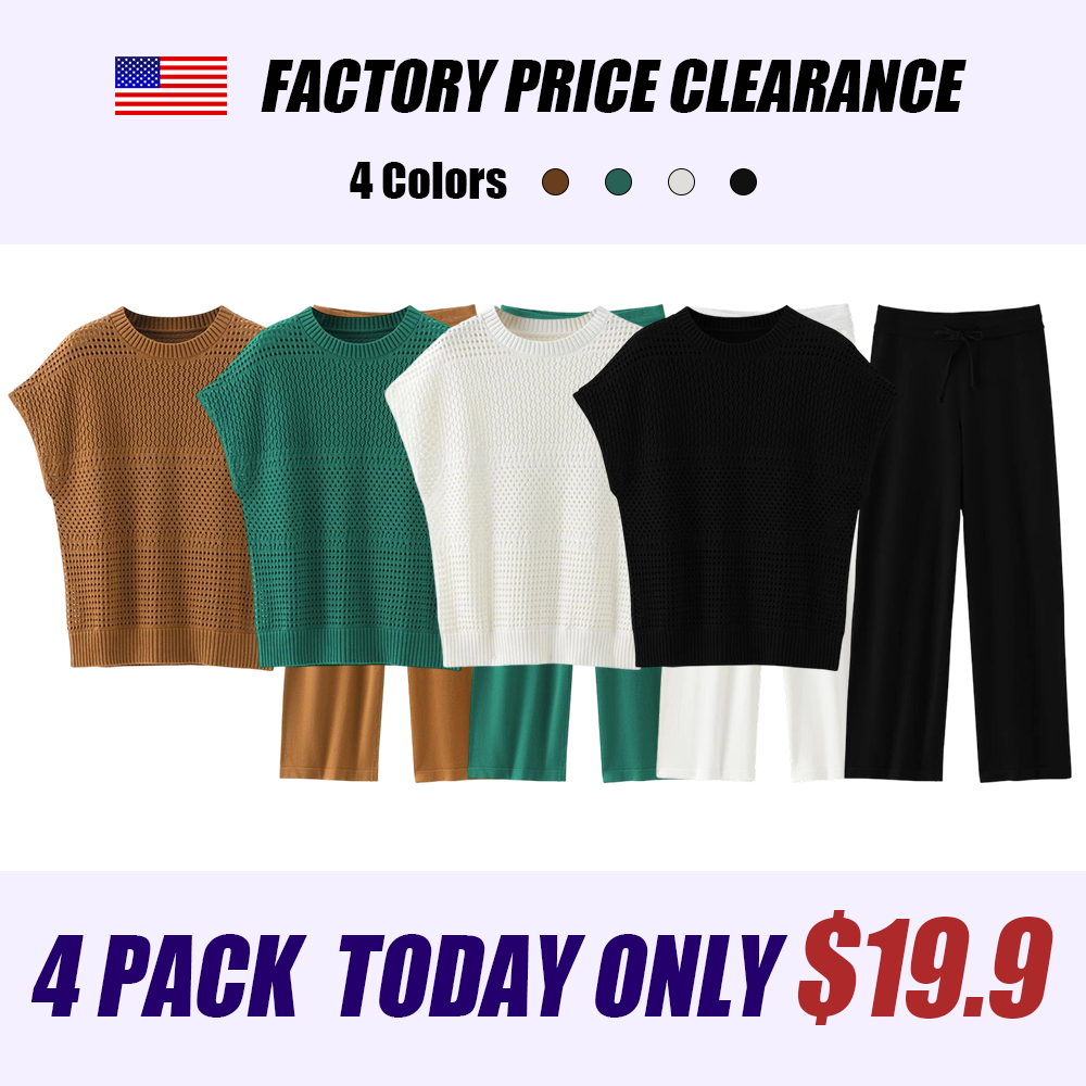 Women'S Cotton Knit Crochet Sweater Set Two Piece Cozy Stylish Lounge Outfit For Casual Wear Comfortable Elegant